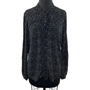 UNIQLO Ines De La Fressange Black White Star Print Long Sleeve Button Top Sz M